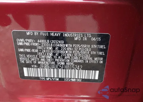 2015 Subaru Forester 2.5I Touring z USA, uszkodzony, nr VIN JF2SJAUC5FH815242